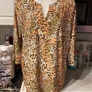 M womens Emily Daniels casual stretch animal print 3/4 sleeve pullover top 1X